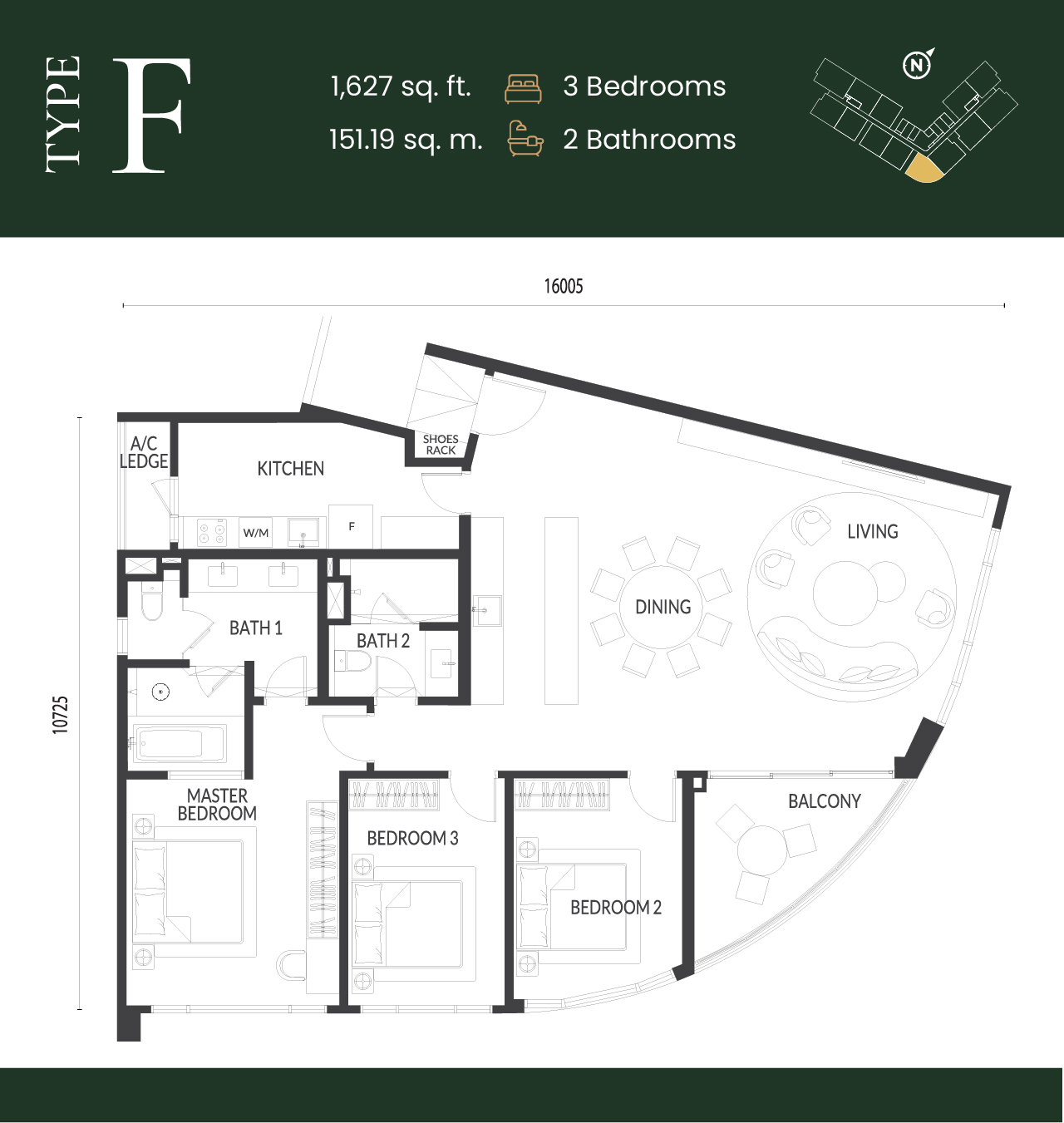 Park Green Type F floor plan — 4 bedroom 1905 sqft