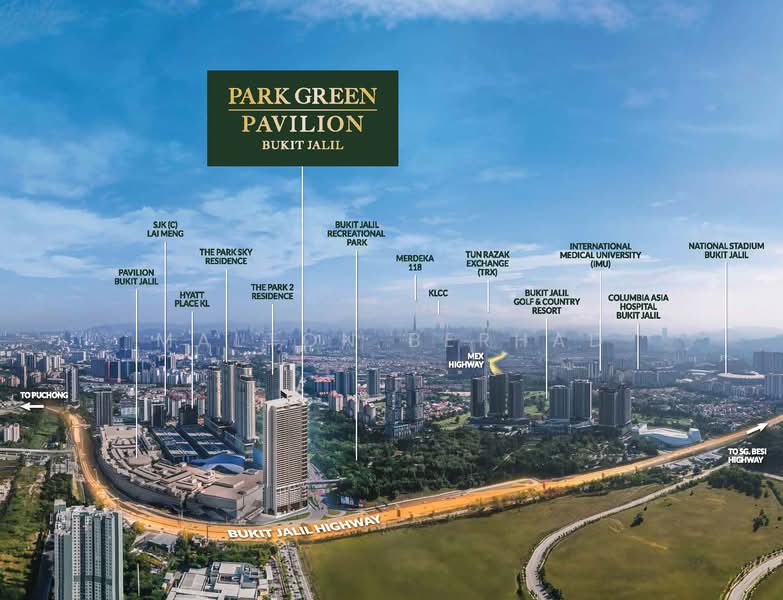 Park Green location map in Bukit Jalil City near Pavilion and Awan Besar LRT